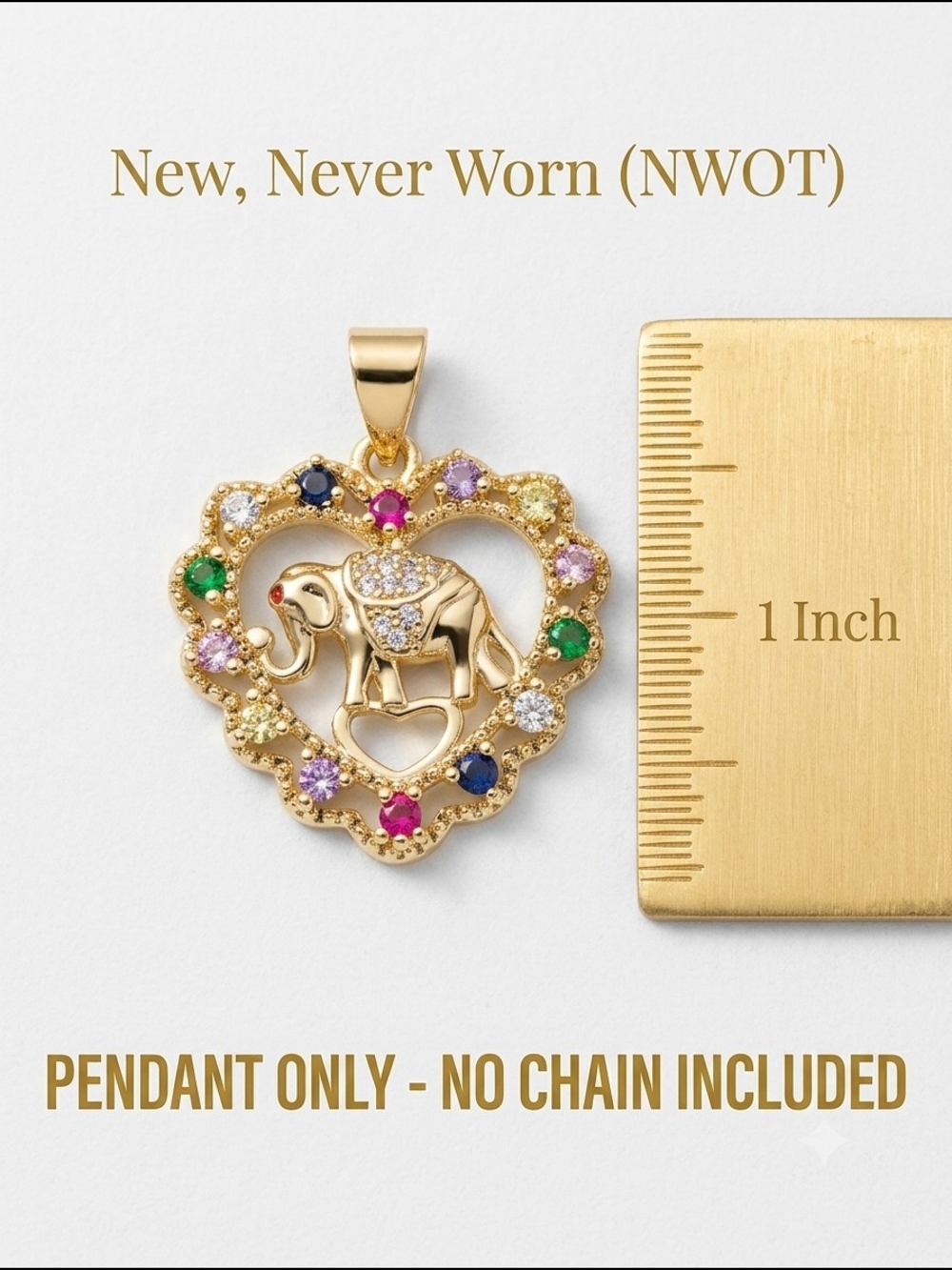 NWOT Multi-Gemstone Gold Elephant Heart Pendant